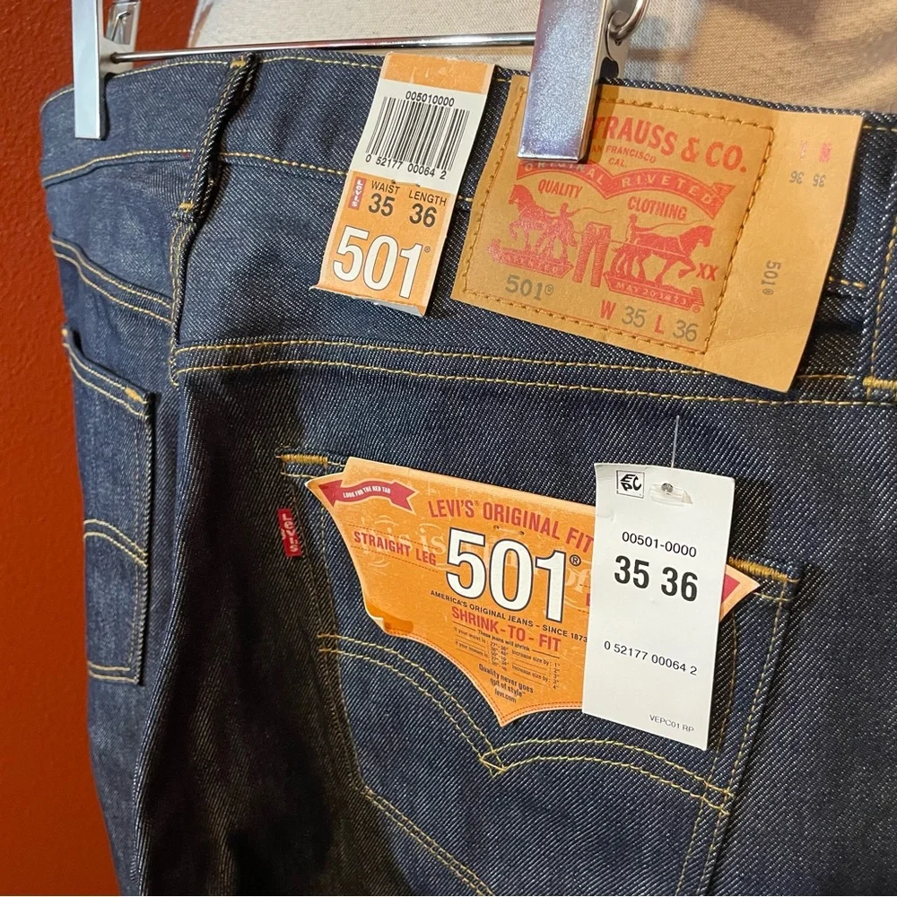 Levi’s Men’s NWT 501 Straight‎ Leg Shrink To Fit Blue Rigid Treatment Work Jeans